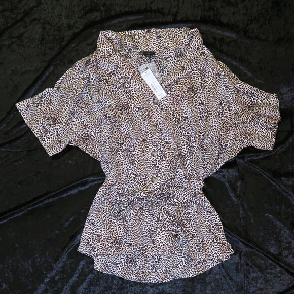 NEW Worthington Leopard XXL Cheetah Animal Print Tie Button Tunic Blouse Top NWT - Picture 1 of 14